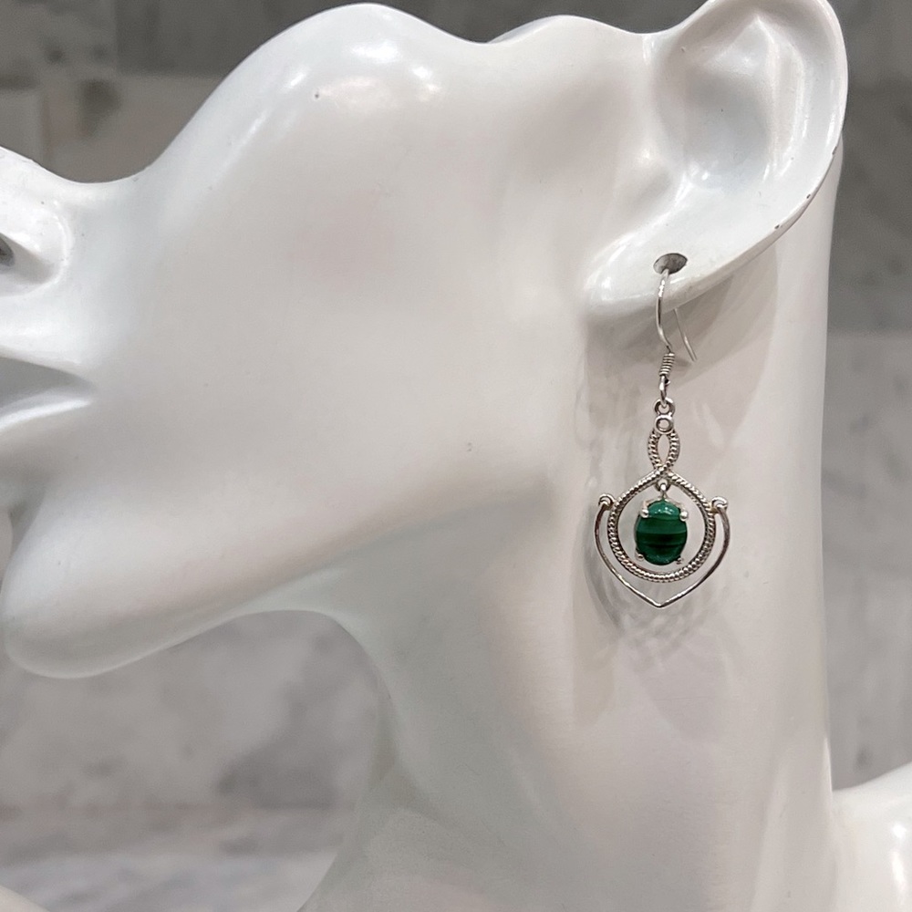 African Malachite Sterling Silver Dangling Drop Earring - Picture 2 of 9